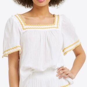 Draper James Ric Rac Maren Top Size Small NEW Sheer Vacation Resort Peasant Boho